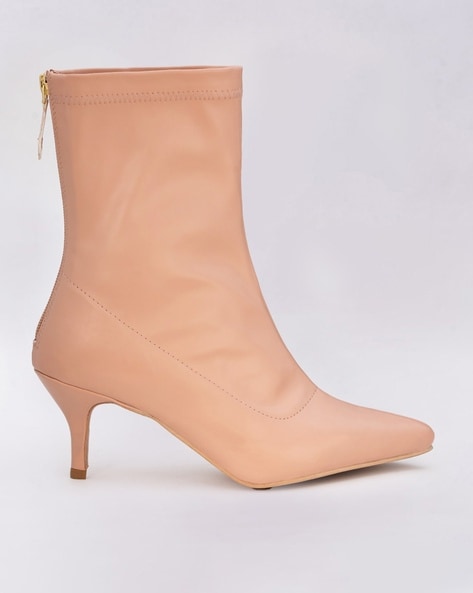 Synthetic Leather Zip Block Heel Ankle Boots | SilkFred