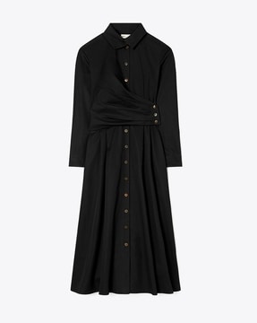 Buy Tory Burch Poplin Wrap Shirt Dress | Black Color Women | AJIO LUXE