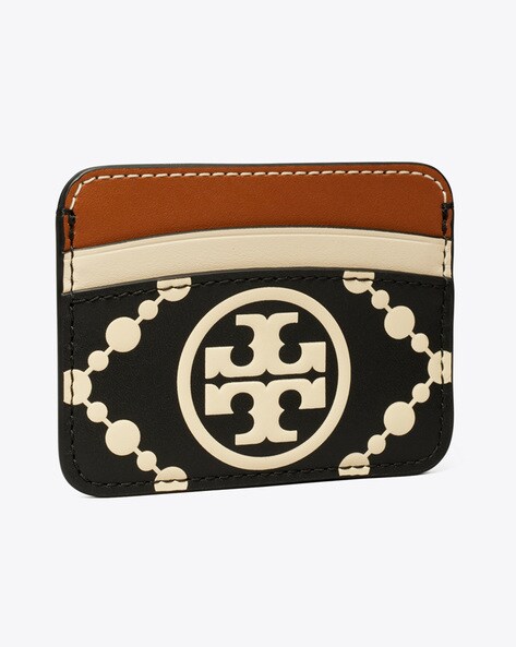 T Monogram Contrast Embossed Zip Slim Wallet