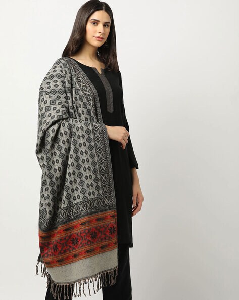 Geometric Pattern Shawl with Tassels Price in India