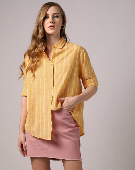 Spread Collar Full-Sleeves Oversized Boxy Shirt