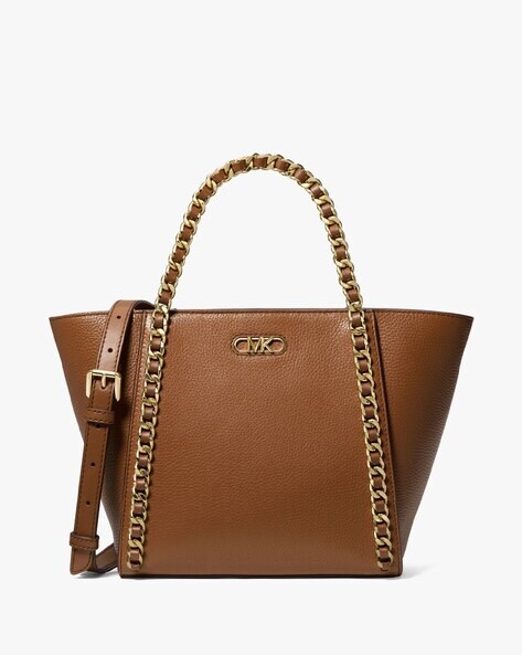 Buy Michael Kors Westley Small Pebbled Leather Chain-Link Tote Bag | Tan  Color Women | AJIO LUXE