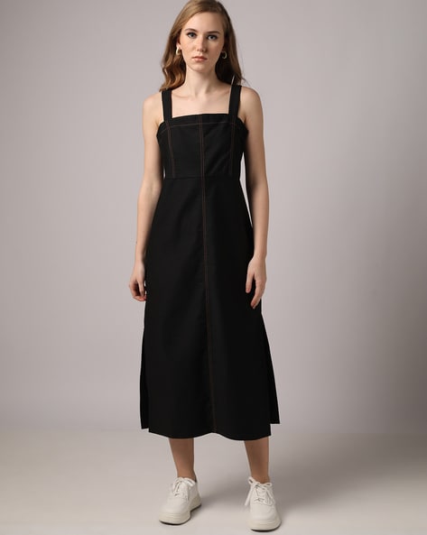 Solid Square-Neck Midi Dress