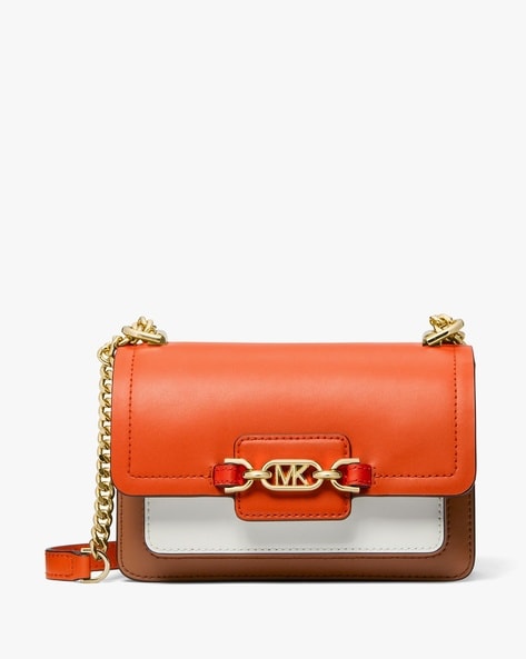 Buy Michael Kors Heather Extra Small Colourblock Leather Crossbody Bag |  Orange & Blue Color Women | AJIO LUXE