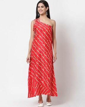 red silk one shoulder dress