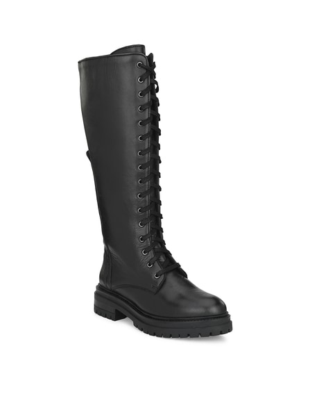 Black lace up long boots sale