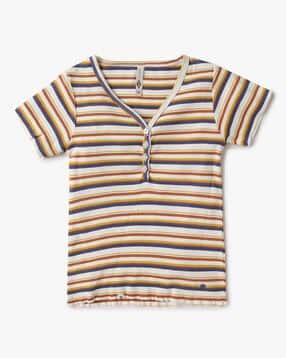 Striped V-Neck T-Shirt-image-10