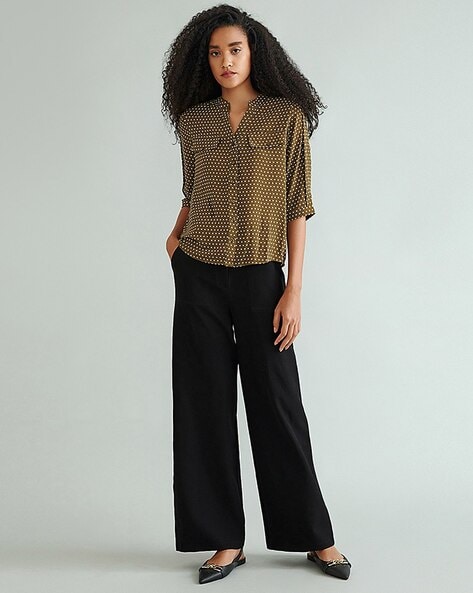 Faux Leather Flat-Front Trousers