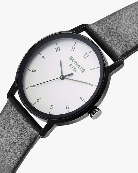 Sonata black leather discount watch