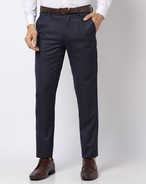 Buy ManQ Charcoal Slim Fit Flat Front Trousers for Mens Online  Tata CLiQ