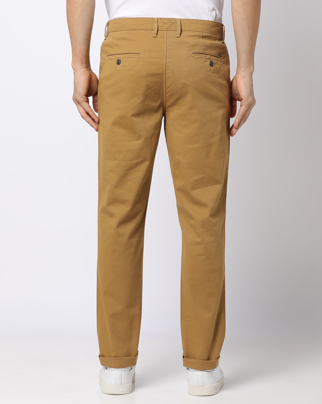 CONTRASTING DOUBLE WAIST CHINO PANTS - Mid-camel