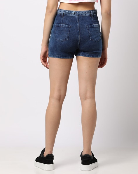 Dark blue denim shorts best sale for women