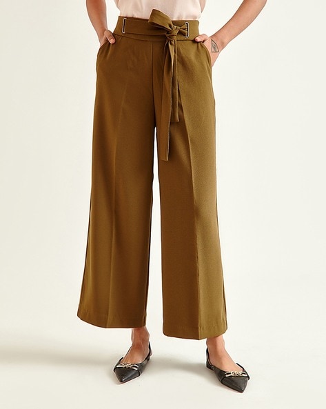 Buy COVER STORY Green Velvet Flared Trousers online