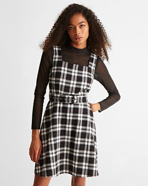 Checked black and hot sale white dress