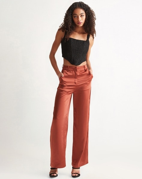 Buy Allen Solly Rust Straight Fit Trousers for Women Online @ Tata CLiQ