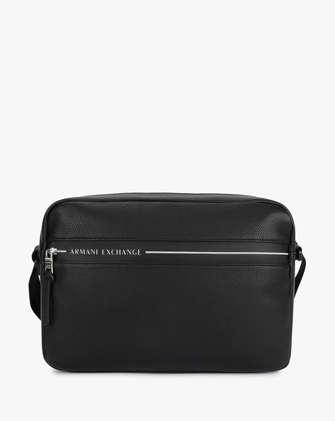 Emporio Armani Leather High Logo Messenger Bag | Oxygen Clothing