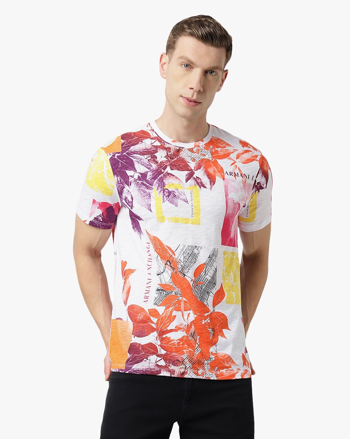 Crew-Neck T-Shirt with All-Over Floral Print