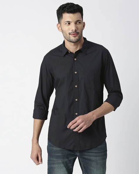 Black Flap Pocket Full Sleeve Shirt | Pepe Jeans India