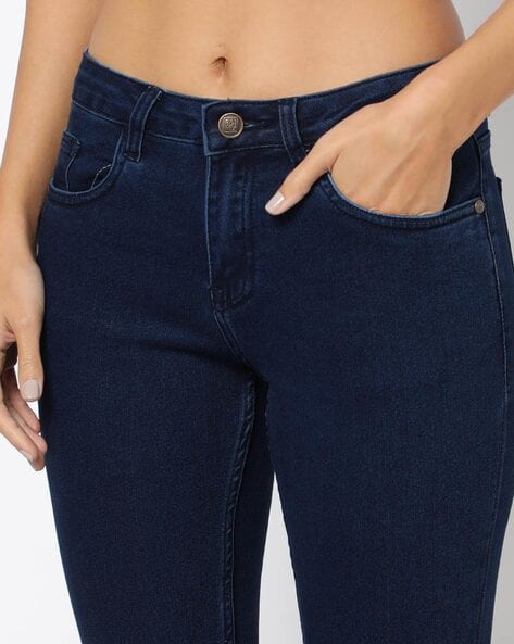 Women's Close Fitting Skinny Jeans - Dark Faded Blue Denim-atpcosmetics.com.vn
