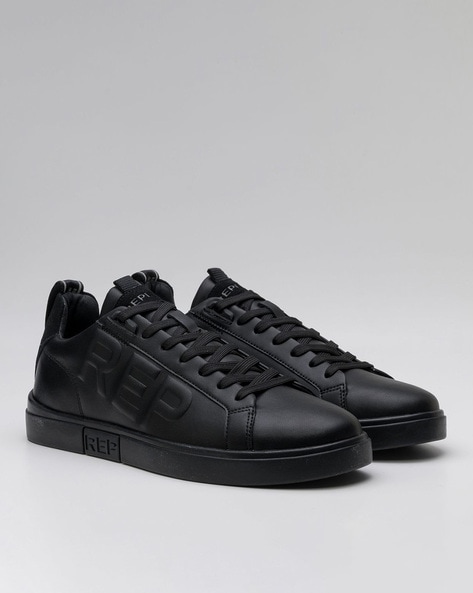 Black Rhinestones Grey Leather Low Top Sneakers by Brune & Bareskin