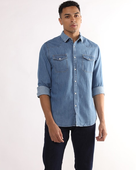 Men Adults 100%Cotton Bleach Wash Light Blue Color Long Sleeve Denim Shirt  - China Denim and Men price | Made-in-China.com