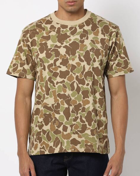 Regular Fit Camouflage Print Crew Neck T Shirt