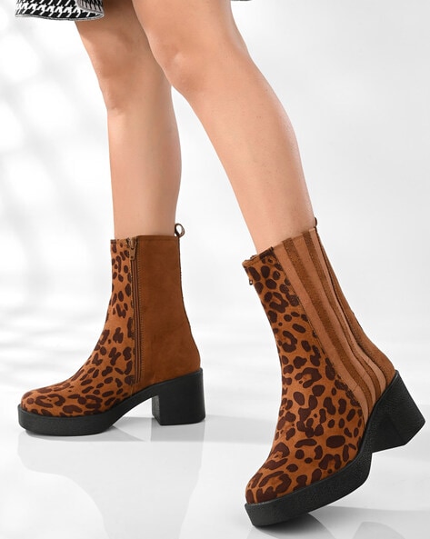 Animal print clearance block heel boots