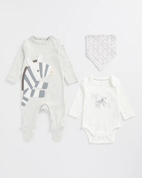 mothercare Printed Bodysuit & Sleepsuit with Bib-picture-24