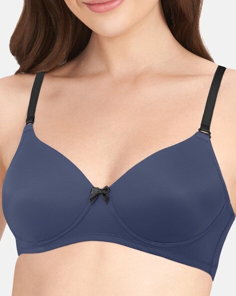 Buy Amante Solid Non Padded Non-Wired Full Coverage T-Shirt Bra - Navy Blue  online