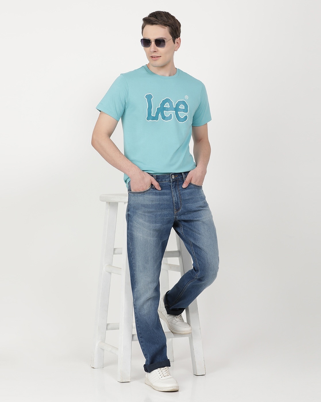 Lee Men's Printed Blue Crew Neck T-Shirt (Slim)