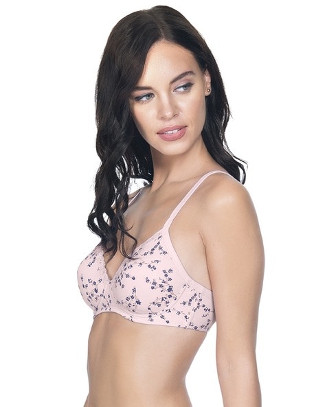 Buy Non-Padded Non-Wired Floral Print Bra In White - Cotton Online
