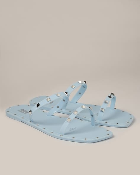 Studded Dual-Strap Slip-On Sandals