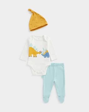 mothercare Printed Onesie with Pants & Cap Set-picture-52