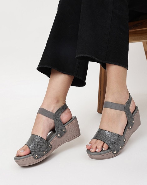 Women's grey 2025 wedge sandals