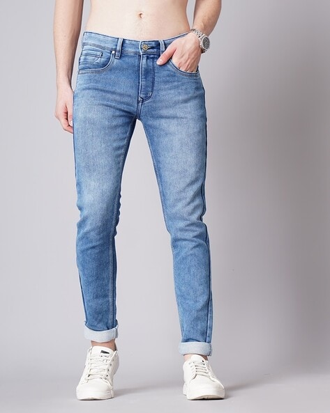 Men Causal Skinny Jeans, Fashion Solid Low-Waist Slim-Fit Denim Pants  Streetwear, Light Blue/Black - Walmart.com