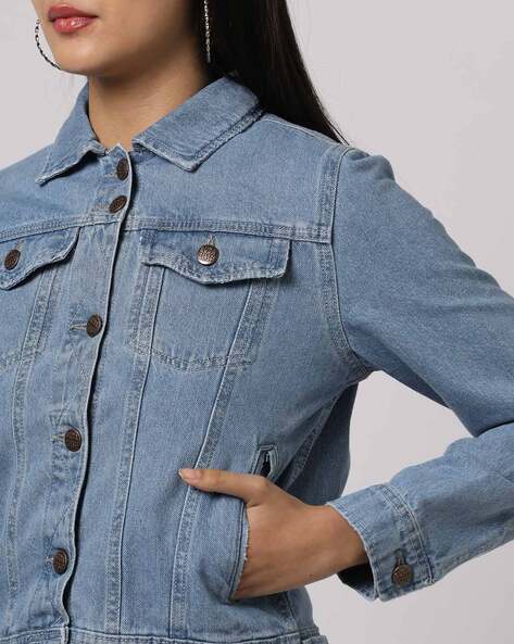 Buy Women Blue Paisley Print Denim Jacket Online at Sassafras