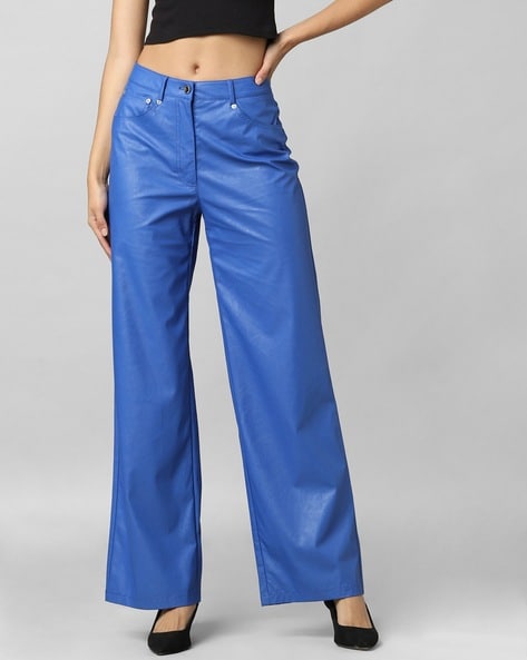 Buy Blue High Waist Satin Pants for Women Online