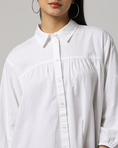 White poplin store longline shirt dress