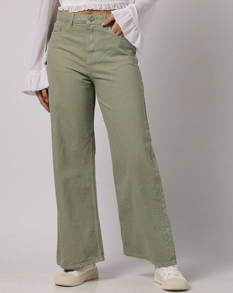 Wide High Jeans - Green - Ladies