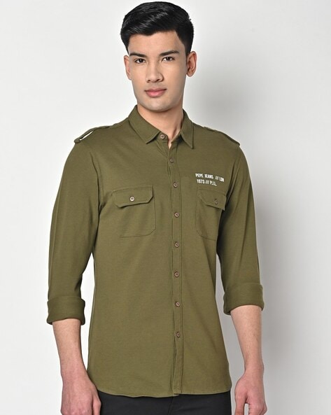 Pepe jeans olive green 2024 shirt