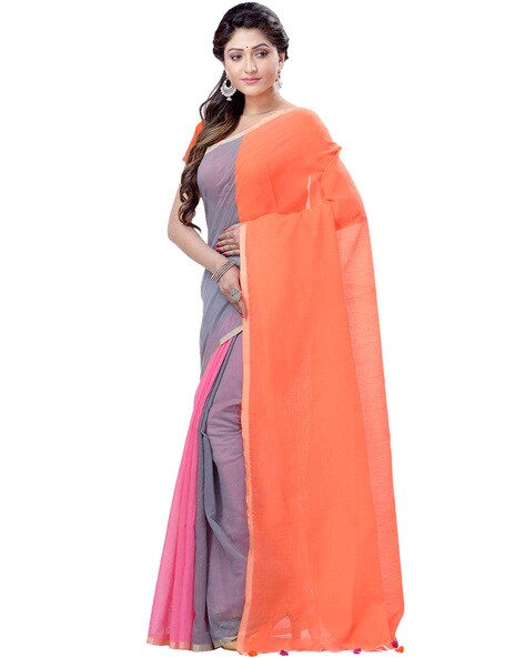 Buy DESH BIDESH Ghicha Cotton Colourblocked Half & Half Saree - Sarees for  Women 23941032 | Myntra