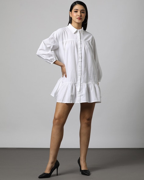 Dark Khaki Cotton Blend Oversized Shirt Dress Design by ECHKE at Pernia's  Pop Up Shop 2024