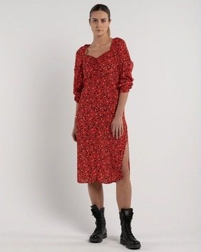 Narrated red ditsy 2024 floral midi dress