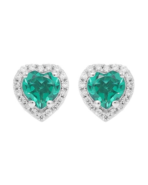 6.0mm Heart-Shaped Lab-Created Emerald Solitaire Stud Earrings in 10K Gold  | Zales