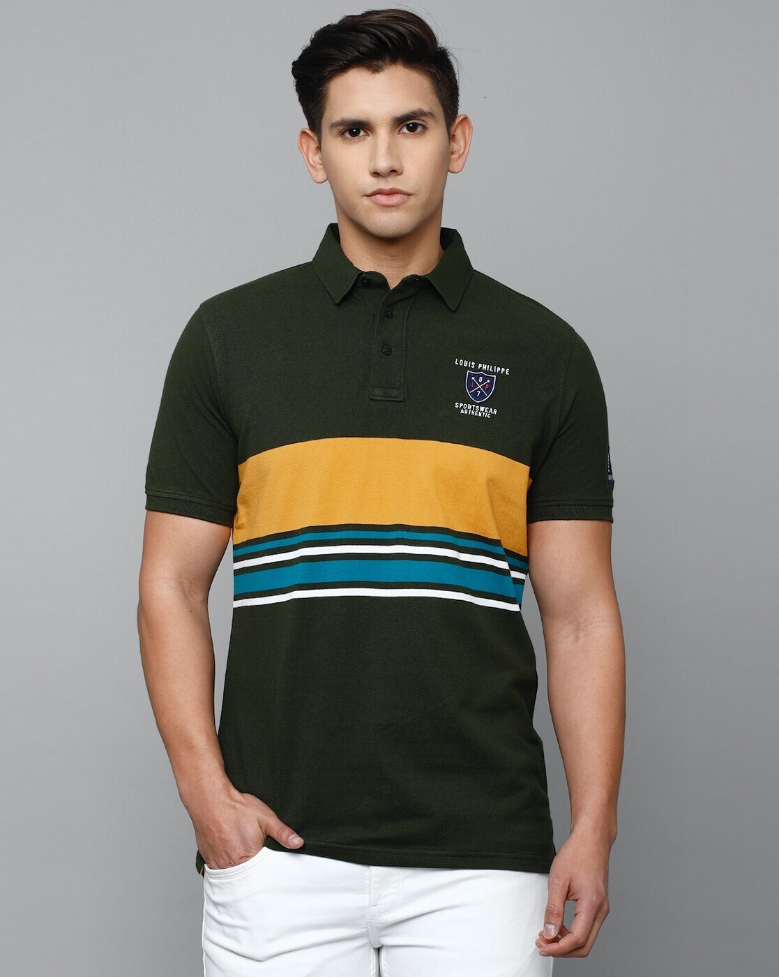 Buy Louis Philippe Striped Polo Collar T Shirt - Tshirts for Men