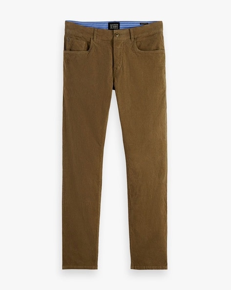 Buy John Players Men Khaki Solid Slim Flat Front Corduroy Trousers -  Trousers for Men 1673553 | Myntra