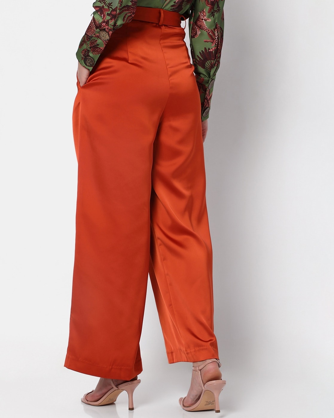 Red Solid Wide Leg Trousers For Women – Zink London