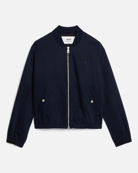 Buy Ami Paris Cotton Bomber Jacket With Slip Pockets | Blue Color 