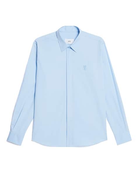 ★AMI PARIS★ Cotton Men's Shirt Sky Blue HSH203C00029475 HS SKY BLUE Blue Cotton Button Down Ami De Coeur Shirt | AMI PARIS