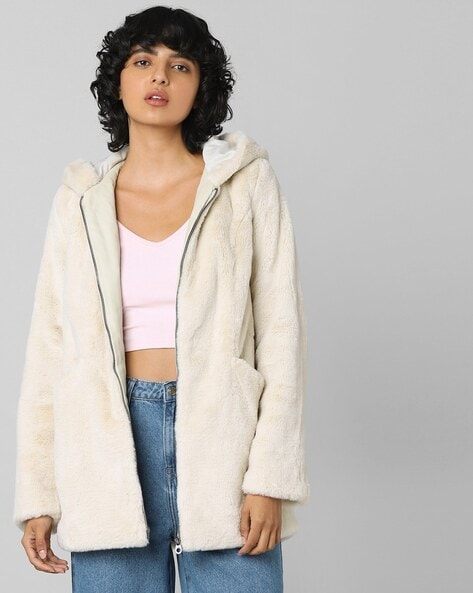 ONLY Parka with faux fur trim in beige